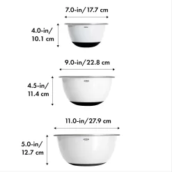 OXO Good Grips 3-Piece Stainless-Steel Mixing Bowl Set, White