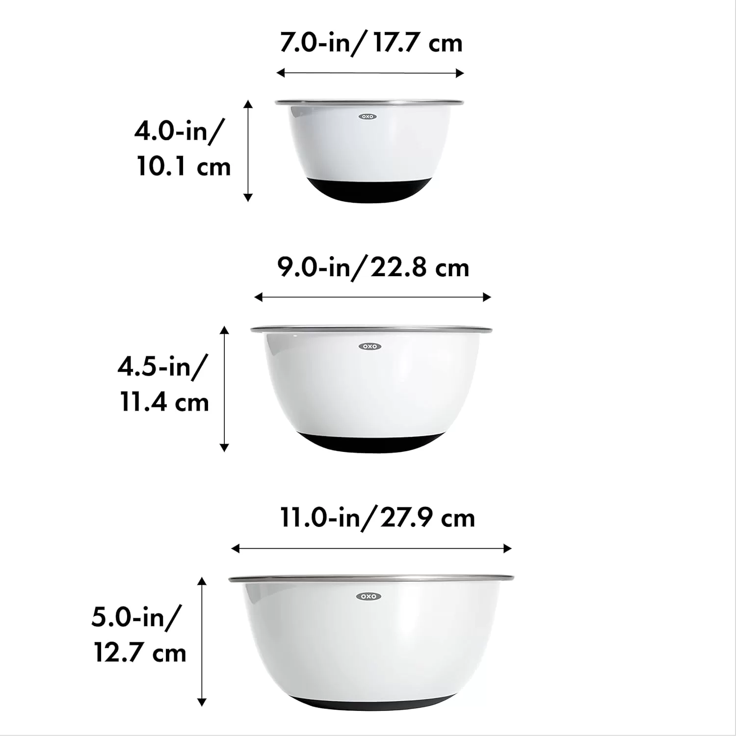 OXO Good Grips 3-Piece Stainless-Steel Mixing Bowl Set, White