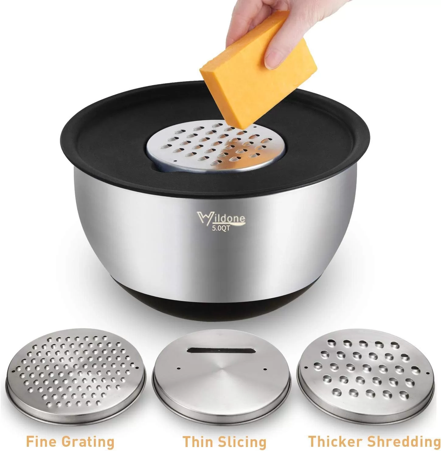 Wildone Mixing Bowls Set of 5, Stainless Steel Nesting Bowls with Airtight Lids