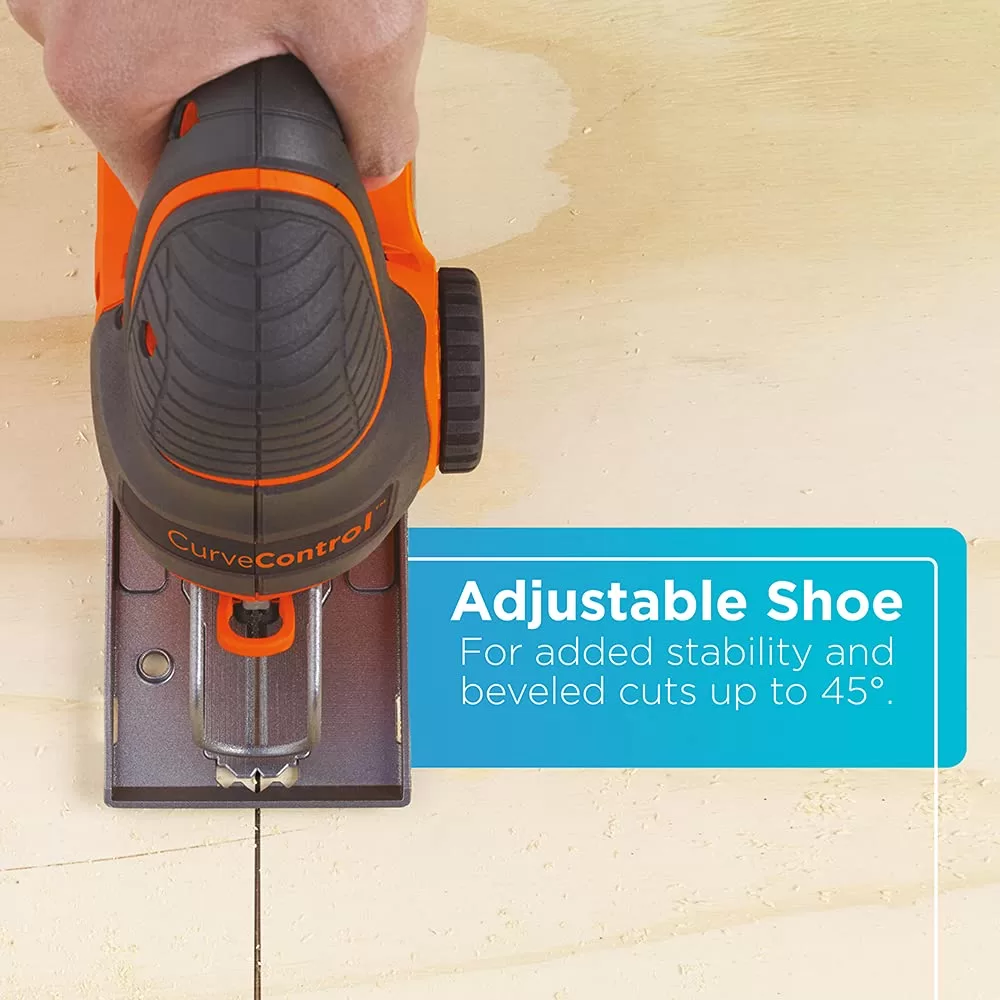BLACK+DECKER Jig Saw, 5-Amp, 3,000 Blade Speed, 45 Degree Beveled Cuts, ¾-Inch Orbital Blade, 4 Curve Settings, Corded (BDEJS600C)