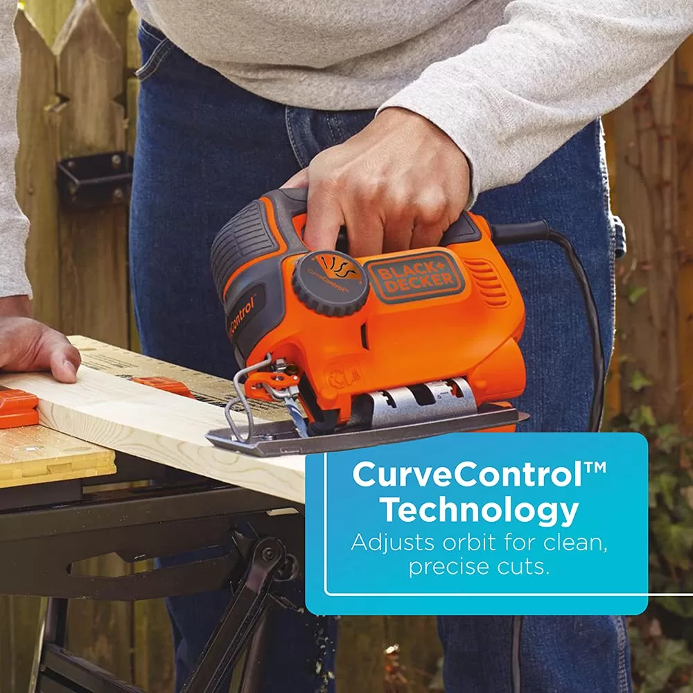 BLACK+DECKER Jig Saw, 5-Amp, 3,000 Blade Speed, 45 Degree Beveled Cuts, ¾-Inch Orbital Blade, 4 Curve Settings, Corded (BDEJS600C)