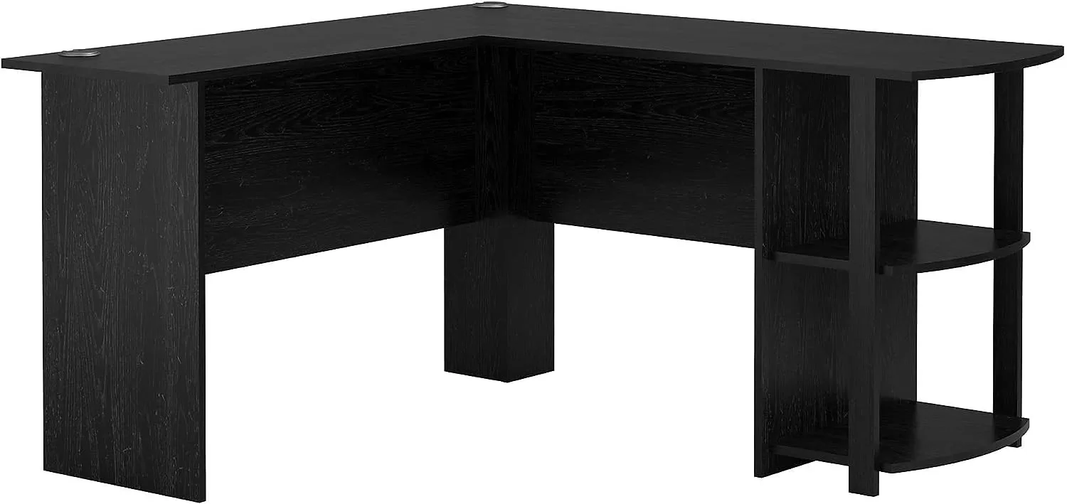 Ameriwood Home Dakota L-Shaped Desk with Bookshelves (Black Ebony Ash)