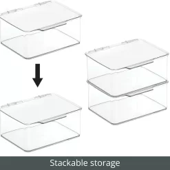 mDesign Plastic Playroom/Gaming Storage Organizer Box Containers, Hinged Lid for Shelves or Cubby, 8 Pack, Clear