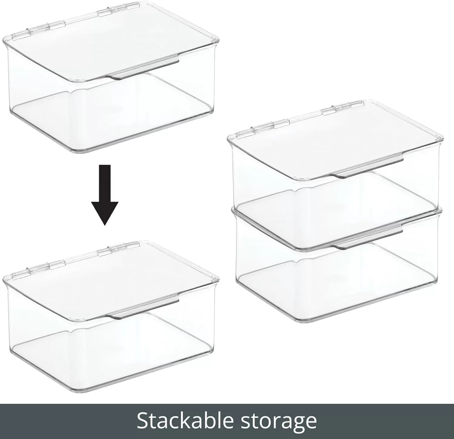 mDesign Plastic Playroom/Gaming Storage Organizer Box Containers, Hinged Lid for Shelves or Cubby, 8 Pack, Clear