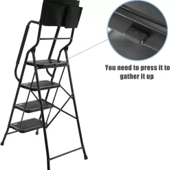 WiberWi 4 Step Ladder with Handrails 500 lb Capacity Step Stool Folding Portable Ladders for Home Kitchen Steel Frame