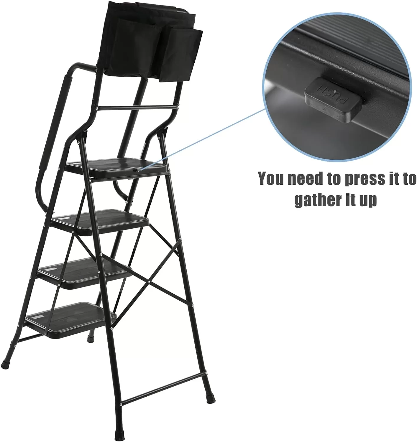 WiberWi 4 Step Ladder with Handrails 500 lb Capacity Step Stool Folding Portable Ladders for Home Kitchen Steel Frame