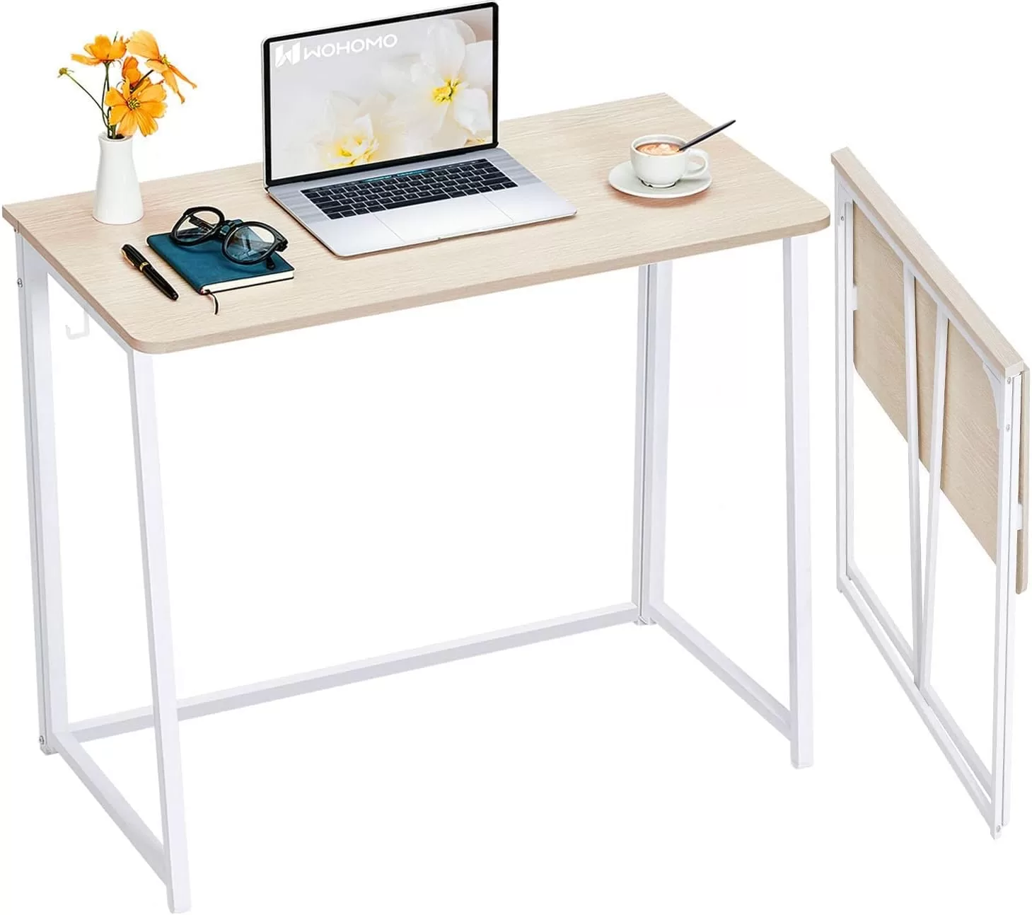 WOHOMO Folding Desk, Small Foldable Desk 31.5" for Small Spaces, Oak