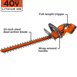 BLACK+DECKER 40V MAX* Lithium-Ion 22-Inch Cordless Hedge Trimmer (LHT2240),Red/Grey