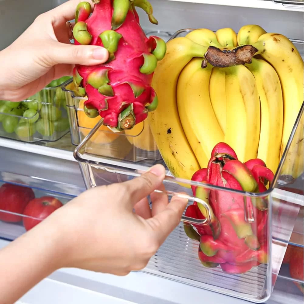 Refrigerator Organizer Bins with Lid, 8 Pack Plastic Freezer Organizer Bins for Freezer, Kitchen, Cabinets