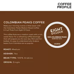 Eight O'Clock Coffee Colombian Peaks Single-Serve Keurig K-Cup Pods, Medium Roast Coffee Pods, 24 Count (Pack of 4)