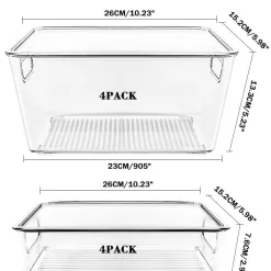 Refrigerator Organizer Bins with Lid, 8 Pack Plastic Freezer Organizer Bins for Freezer, Kitchen, Cabinets