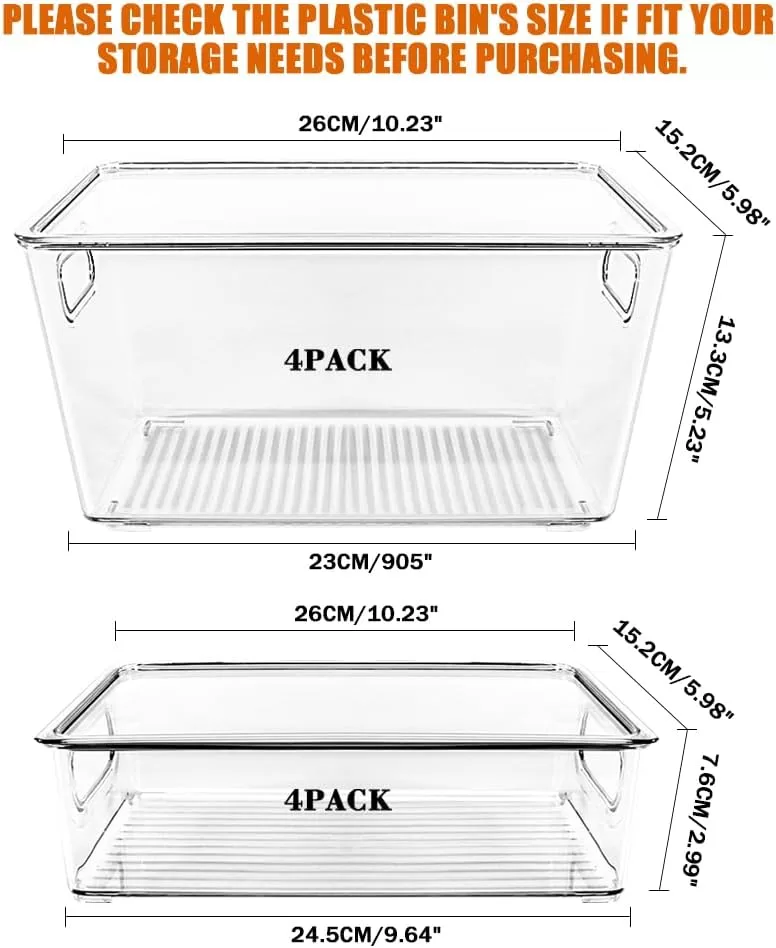Refrigerator Organizer Bins with Lid, 8 Pack Plastic Freezer Organizer Bins for Freezer, Kitchen, Cabinets