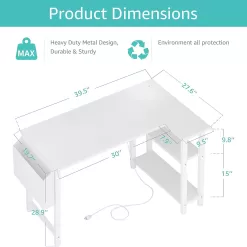 Lufeiya White L Shaped Computer Desk with Power Outlet Shelves, White