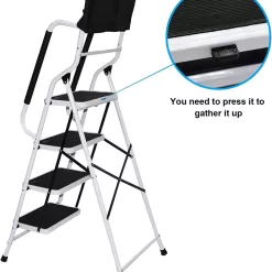 EdMaxwell 4 Step Ladder with Handrails 500 lb Capacity Step Stool Folding Portable Ladders