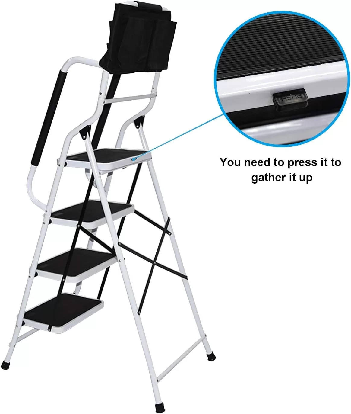 EdMaxwell 4 Step Ladder with Handrails 500 lb Capacity Step Stool Folding Portable Ladders