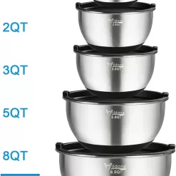 Wildone Mixing Bowls with Airtight Lids, Stainless Steel Nesting Mixing Bowls Set of 5