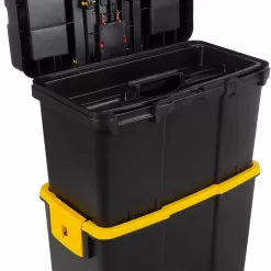 Portable Tool Box with Wheels - Stackable 2-in-1 Tool Chest with Fold-Down Comfort Handles