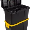 Portable Tool Box with Wheels - Stackable 2-in-1 Tool Chest with Fold-Down Comfort Handles