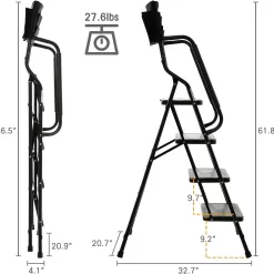 WiberWi 4 Step Ladder with Handrails 500 lb Capacity Step Stool Folding Portable Ladders for Home Kitchen Steel Frame