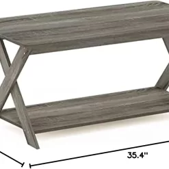 Furinno Modern Simplistic Criss-Crossed Coffee Table, 35.4 in x 19.6 in x 16 in, French Oak Grey