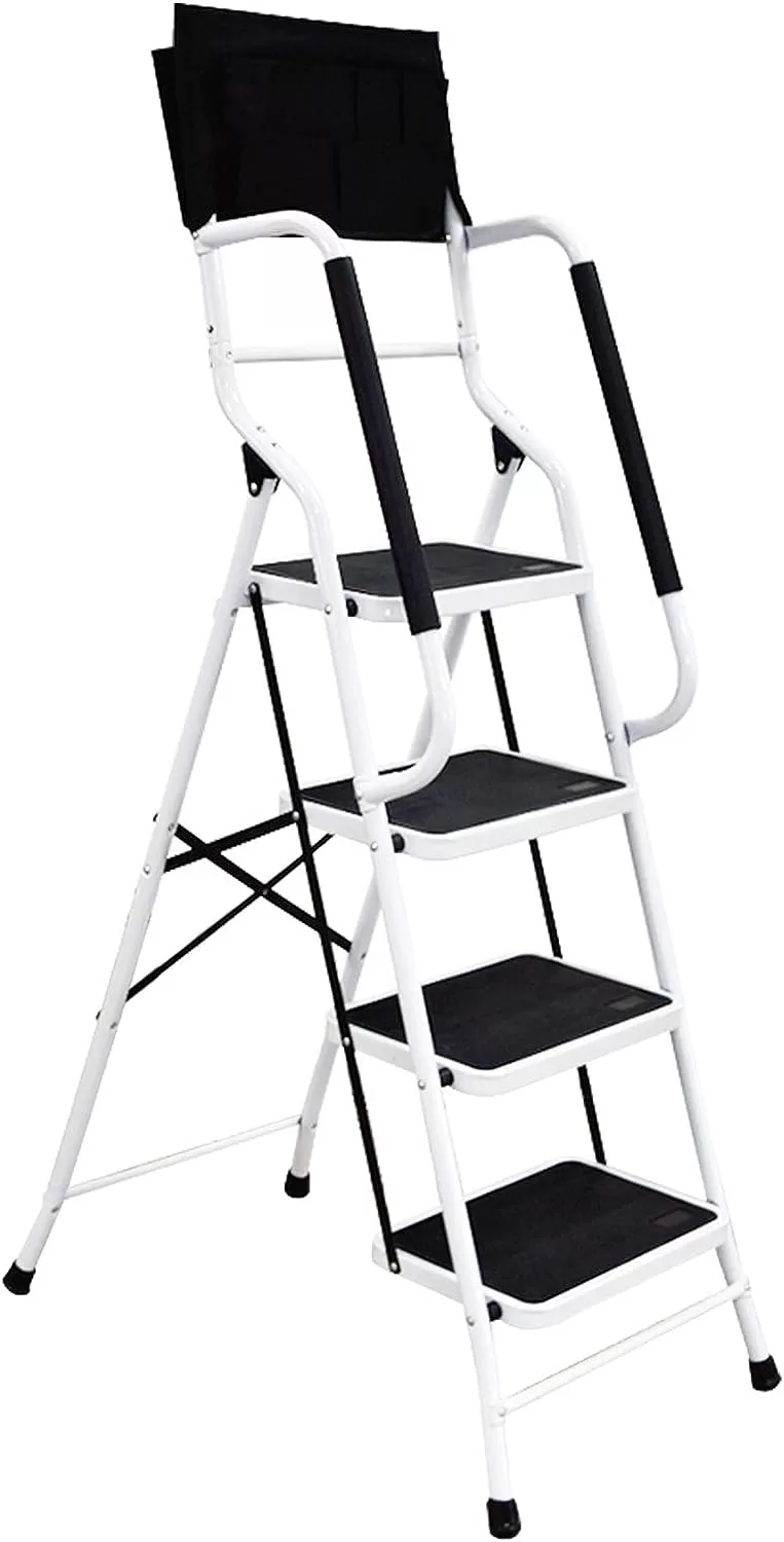 EdMaxwell 4 Step Ladder with Handrails 500 lb Capacity Step Stool Folding Portable Ladders