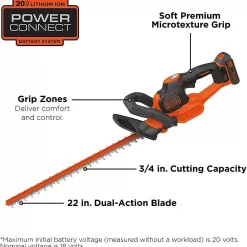 BLACK+DECKER 20V MAX Cordless Hedge Trimmer with Power Command Powercut, 22-Inch (LHT321FF)