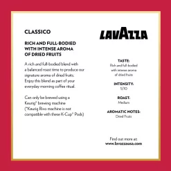 Lavazza Classico Single-Serve Coffee K-Cups for Keurig Brewer, Medium Roast, 10 Count Boxes (Pack of 6) ,100% Arabica