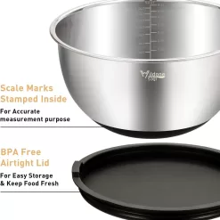 Wildone Mixing Bowls Set of 5, Stainless Steel Nesting Bowls with Airtight Lids