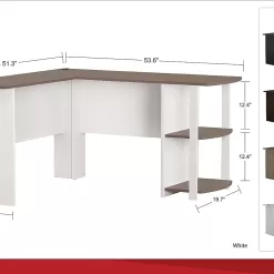 Ameriwood Home Dakota L-Shaped Desk with Bookshelves (Black Ebony Ash)