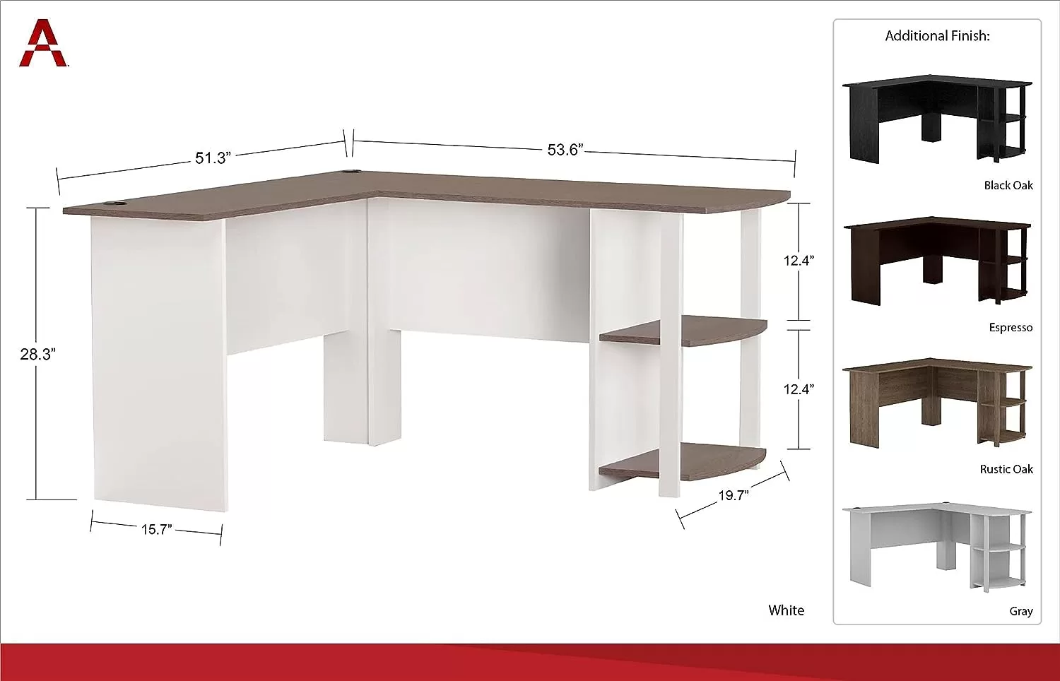 Ameriwood Home Dakota L-Shaped Desk with Bookshelves (Black Ebony Ash)