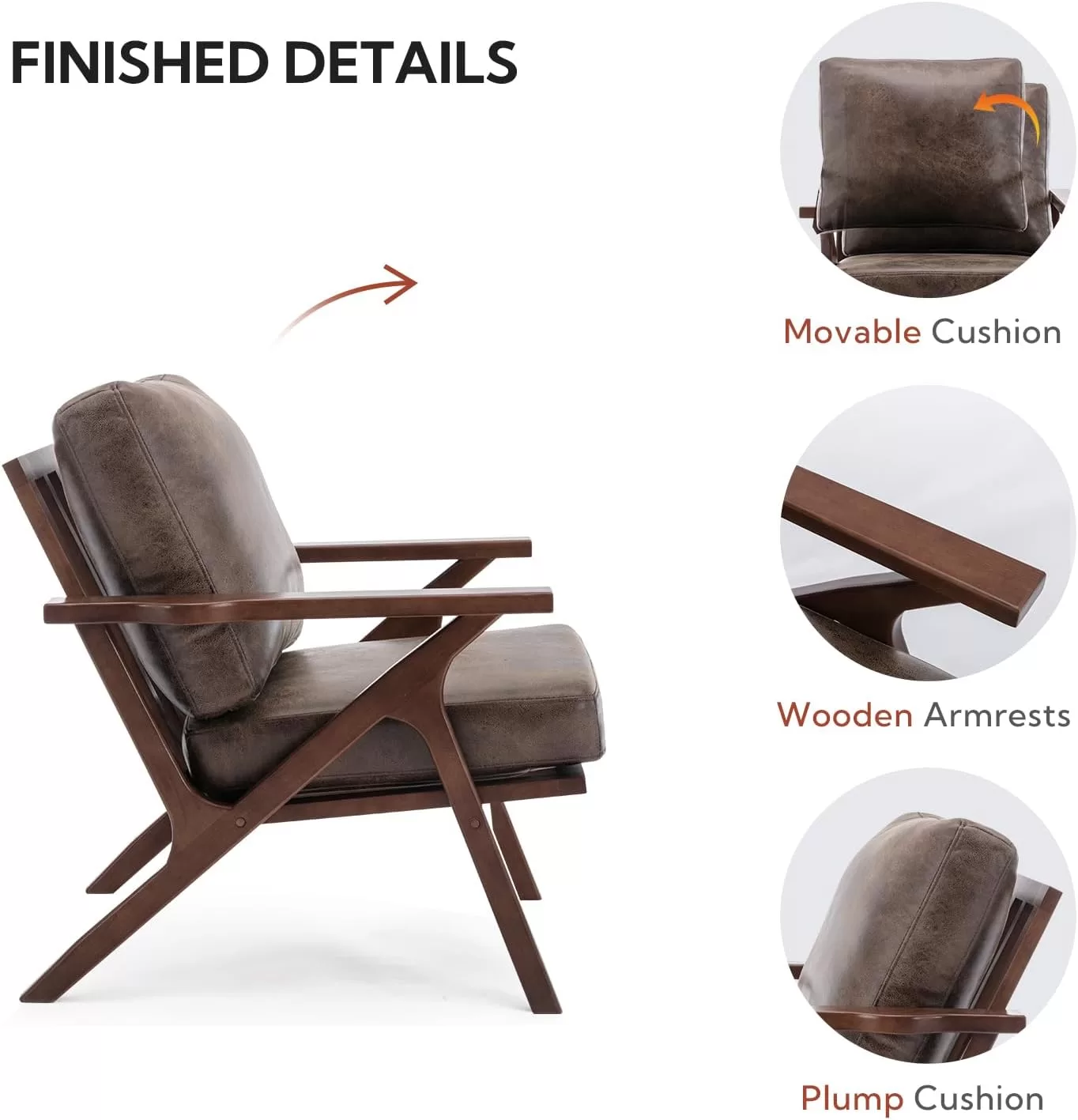 Bonzy Home Mid-Century Modern Accent Chair, Retro Brown