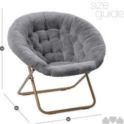 Milliard Cozy Chair/Faux Fur Saucer Chair for Bedroom/X-Large,25D x 38W x 34H in (Grey)