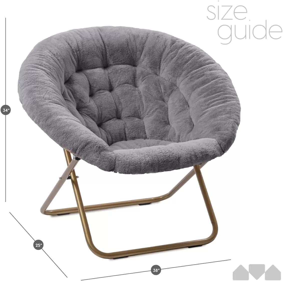Milliard Cozy Chair/Faux Fur Saucer Chair for Bedroom/X-Large,25D x 38W x 34H in (Grey)