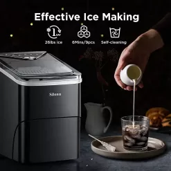 Silonn Ice Makers Countertop, 9 Cubes Ready in 6 Mins, 26lbs in 24Hrs