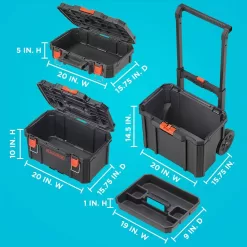 BLACK+DECKER BDST60500APB Stackable Storage System - 3 Piece Set (Small, Deep Toolbox, and Rolling Tote)