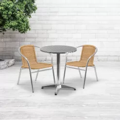 Flash Furniture Commercial Aluminum and Beige Rattan Indoor-Outdoor Restaurant Stack Chair