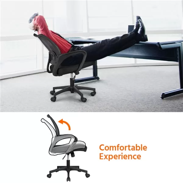 Adjustable Mid Back Mesh Swivel Office Chair with Armrests, Black