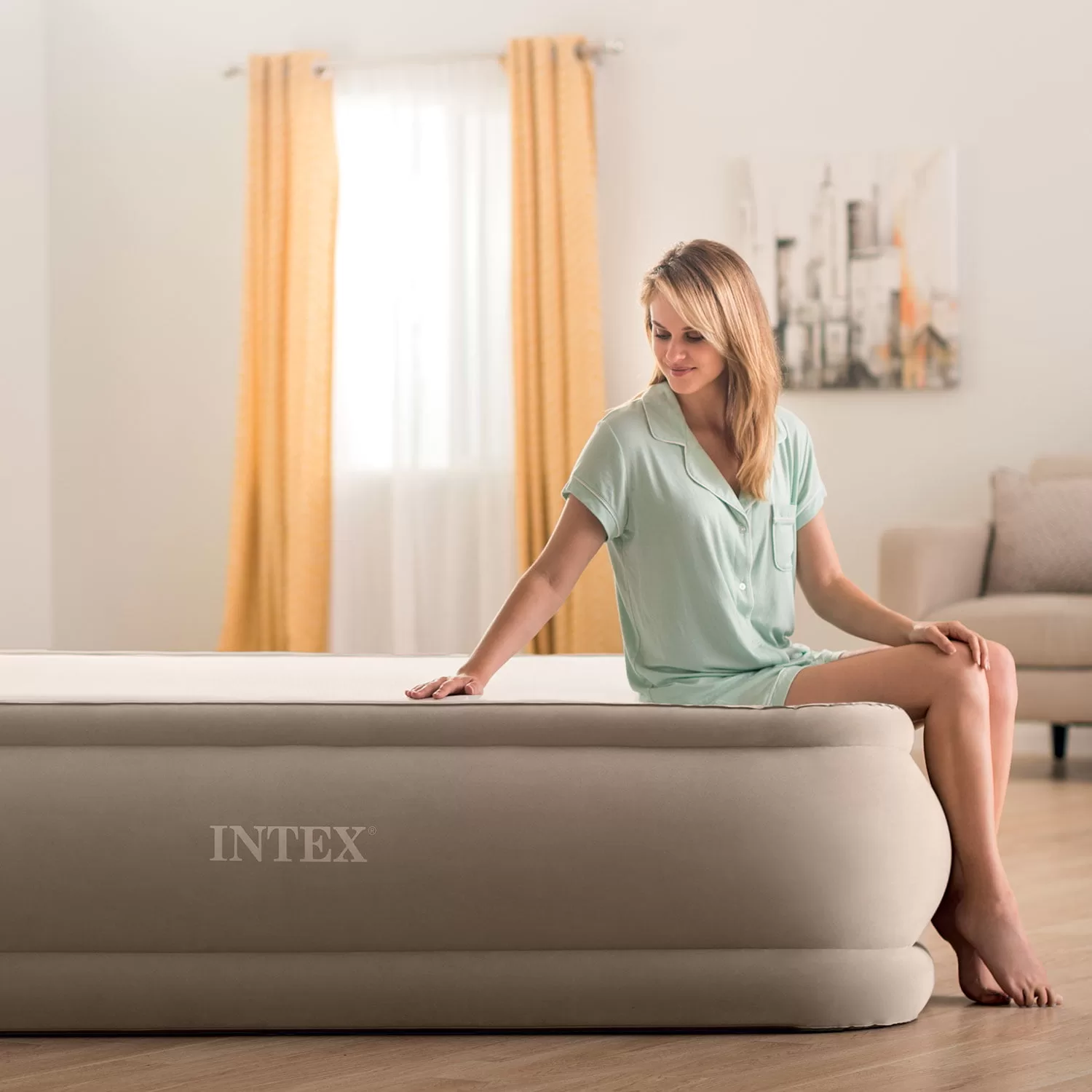Intex Dura-Beam 20" Thick PremAire ThermaLux Airbed Mattress with Digital Built-in Comfort Pump, Queen