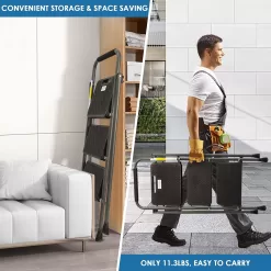 3 Step Ladder, GOLYTON Folding Step Stool with Anti-Slip Wide Pedal & Convenient Handgrip, Grey