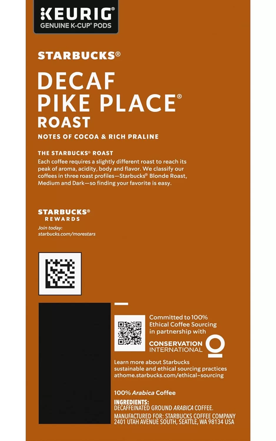 Starbucks Coffee K-Cup Pods, Decaf Pike Place Roast, Medium Roast Decaffeinated Coffee, 24 CT K-Cups Per Box (Pack of 1 Box)