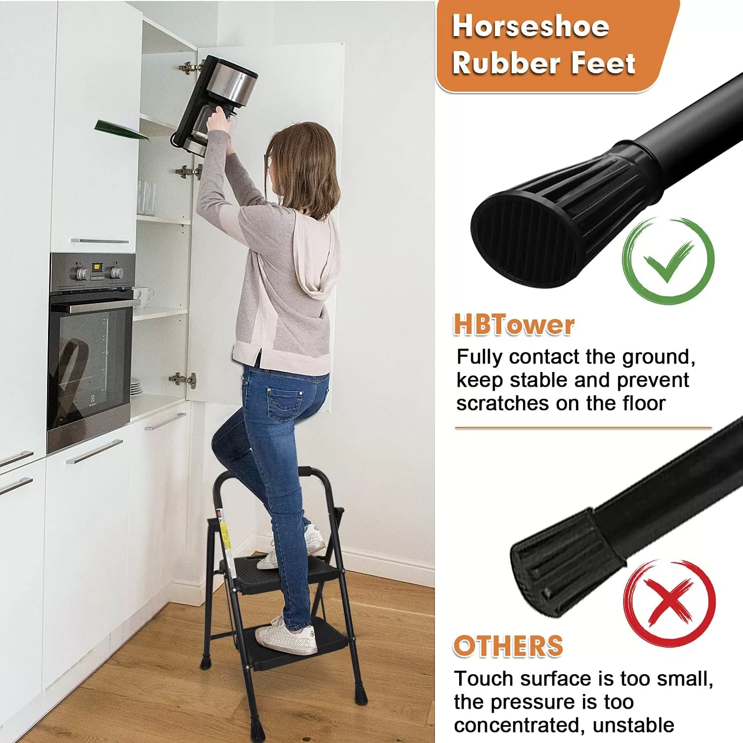 HBTower 2 Step Ladder, 500 lbs Folding Step Stool