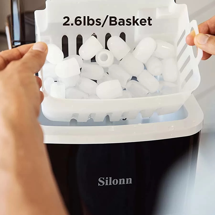 Silonn Ice Makers Countertop, 9 Cubes Ready in 6 Mins, 26lbs in 24Hrs