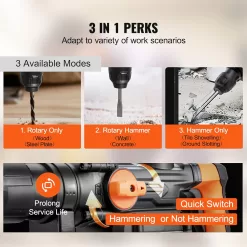 VEVOR 1-9/16 Inch SDS-Max Rotary Hammer Drill, 13Amp Corded Drills