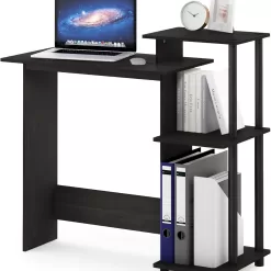 Furinno Efficient Home Laptop Notebook Computer Desk with Square Shelves, Espresso/Black