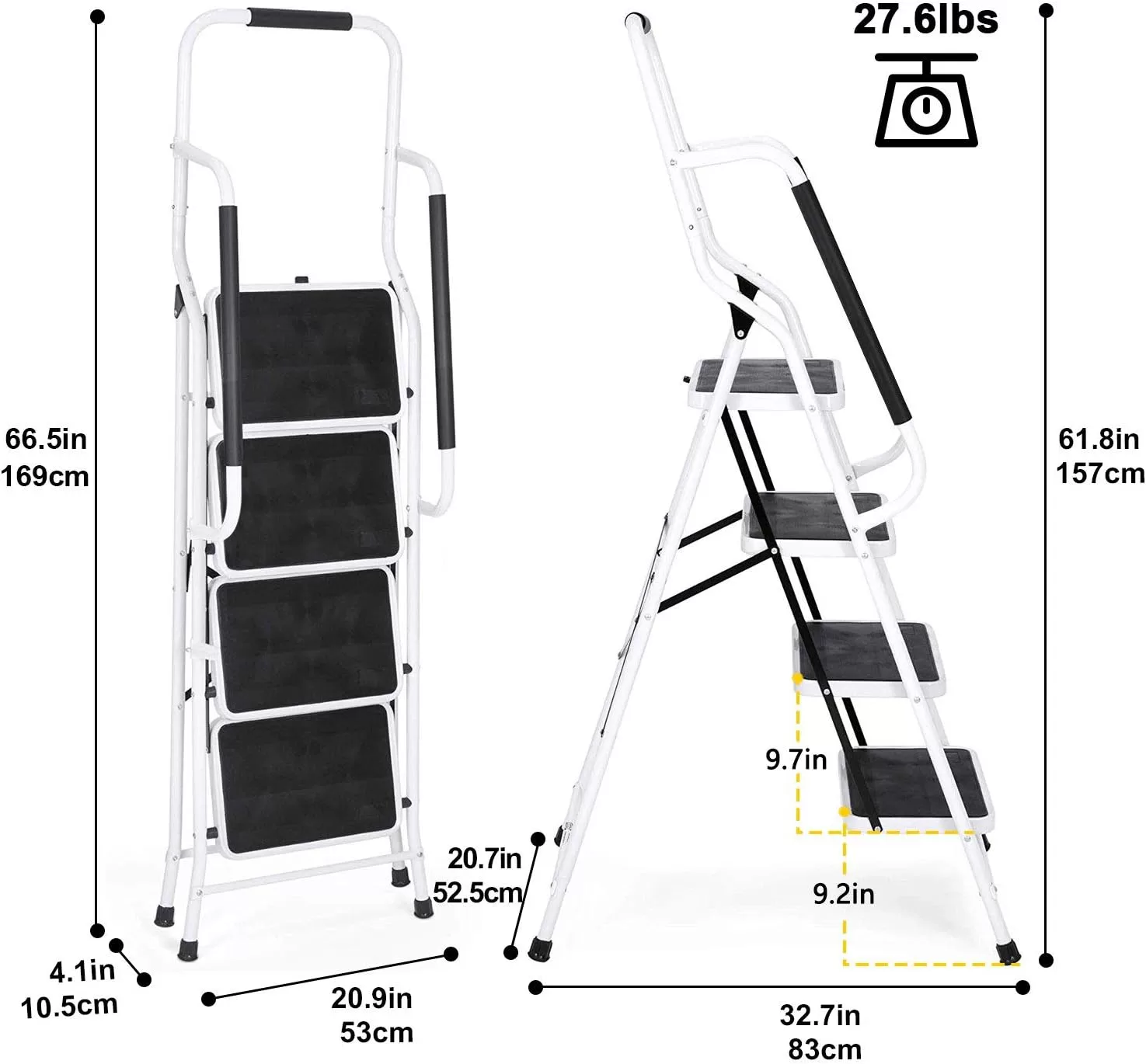 EdMaxwell 4 Step Ladder with Handrails 500 lb Capacity Step Stool Folding Portable Ladders