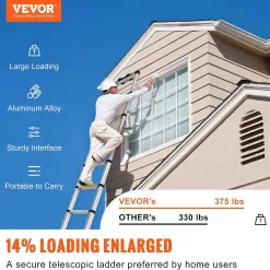 VEVOR Telescoping Ladder, 12.5 FT Aluminum One-Button Retraction Collapsible Extension Ladder