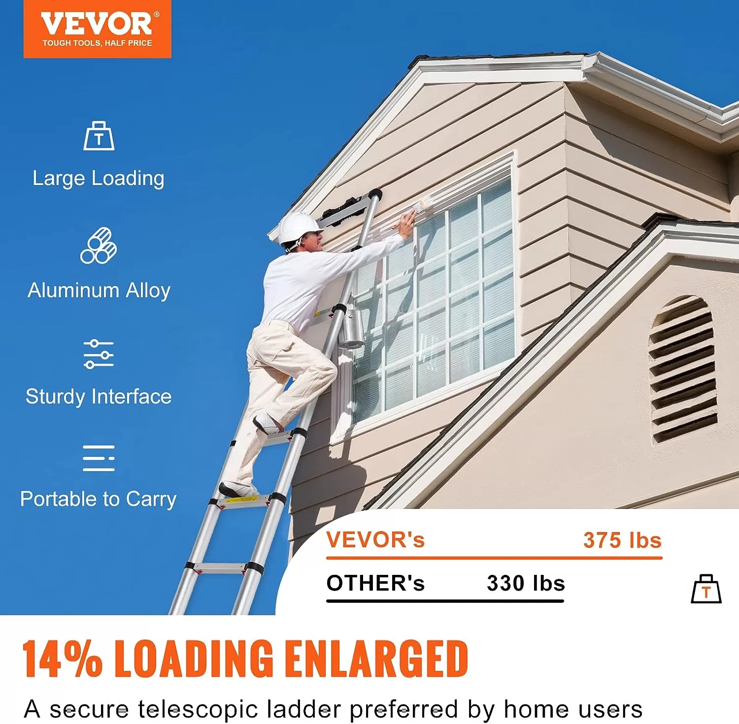 VEVOR Telescoping Ladder, 12.5 FT Aluminum One-Button Retraction Collapsible Extension Ladder