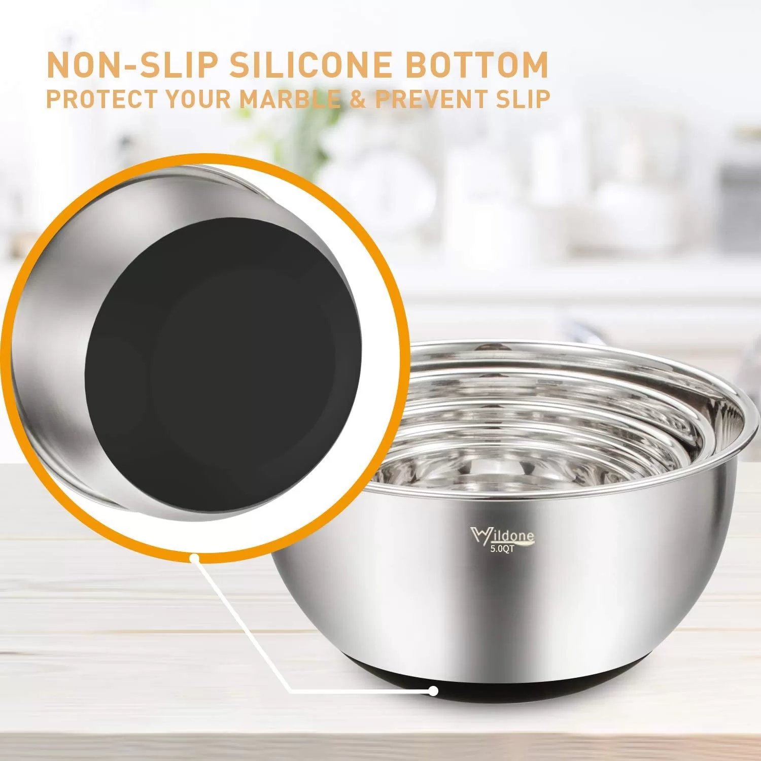 Wildone Mixing Bowls Set of 5, Stainless Steel Nesting Bowls with Airtight Lids