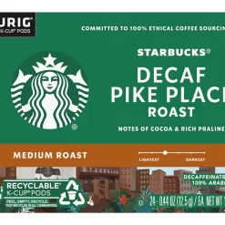 Starbucks Coffee K-Cup Pods, Decaf Pike Place Roast, Medium Roast Decaffeinated Coffee, 24 CT K-Cups Per Box (Pack of 1 Box)