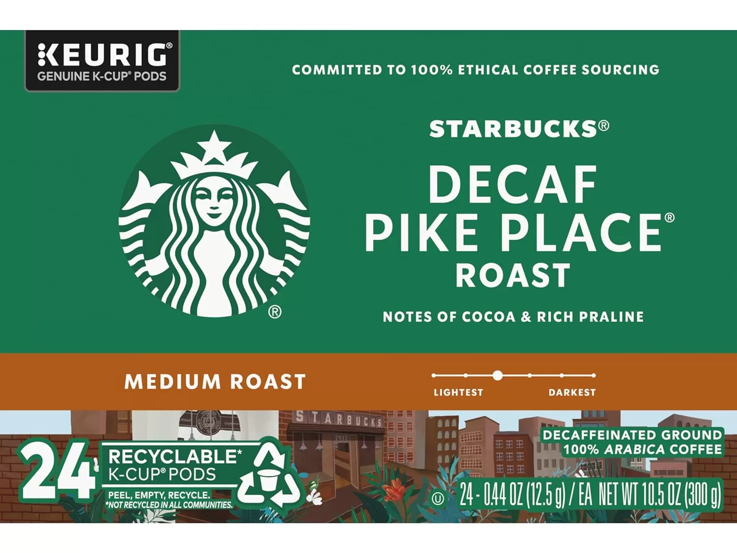 Starbucks Coffee K-Cup Pods, Decaf Pike Place Roast, Medium Roast Decaffeinated Coffee, 24 CT K-Cups Per Box (Pack of 1 Box)